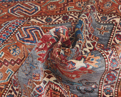 3x5 Gray Rust Kazak Afghan Hand Knotted Geometric Wool Area Rug